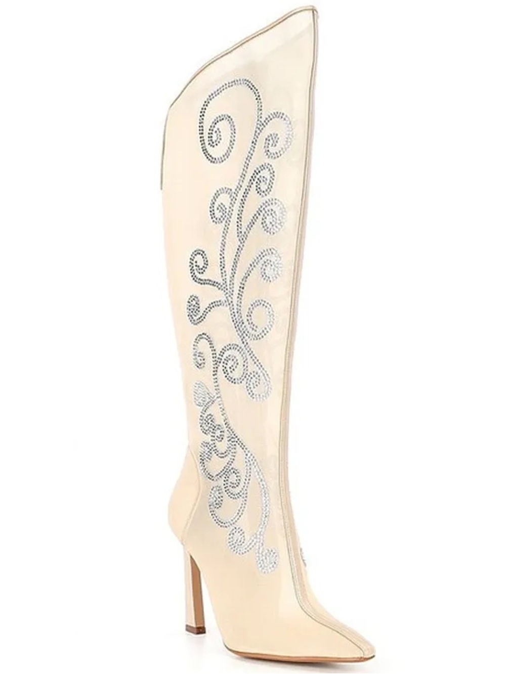 Gianni Bini Audrina Mesh Rhinestone Tall Boots Dawn Beige Cream Silver 7.5 New